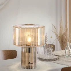 Wohnzimmerlampen|Schlafzimmer Lampen*Paul Neuhaus Tischleuchte Glas in Bernstein E27 35 cm Pilz Retro