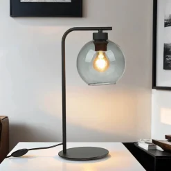 Tischlampen|Moderne Lampen*TK Lighting Tischleuchte Glas Kugel Schwarz Grau 46 cm hoch Modern