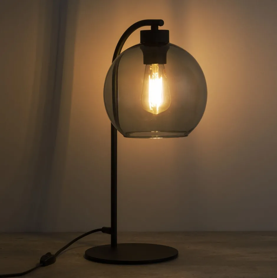 Tischlampen|Moderne Lampen*TK Lighting Tischleuchte Glas Kugel Schwarz Grau 46 cm hoch Modern