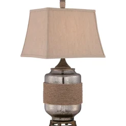 Elstead Tischleuchte Glas Leinen Klassisch 83cm in Silber Beige< Tischlampen|Schlafzimmer Lampen