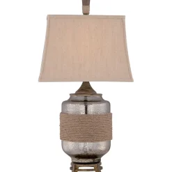 Elstead Tischleuchte Glas Leinen Klassisch 83cm in Silber Beige< Tischlampen|Schlafzimmer Lampen