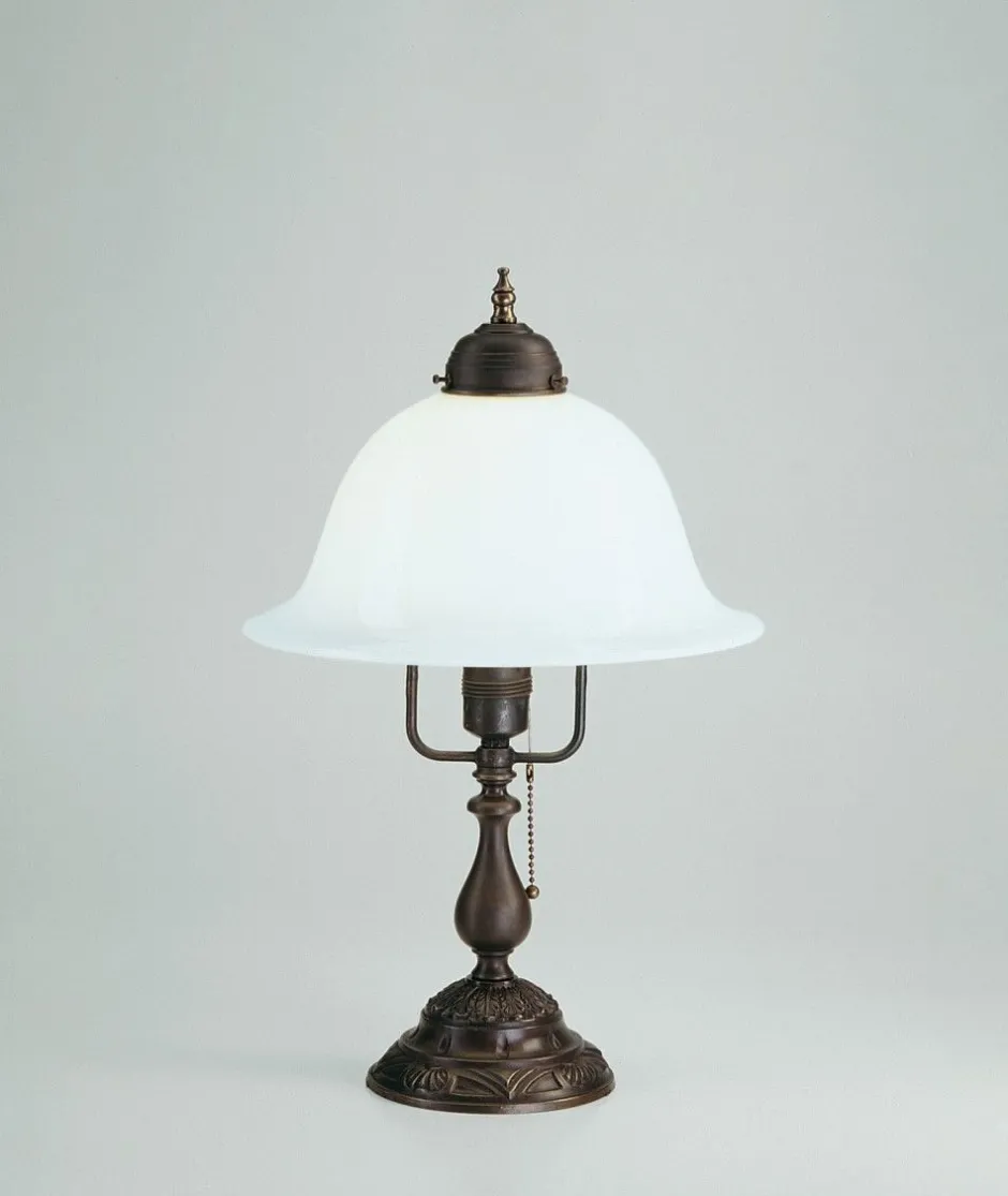 Berliner Messingleuchten Tischleuchte Glas Messing Zugschalter E27 45 cm Antik< Wohnzimmerlampen|Metall Lampen