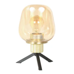 Tischlampen|Schlafzimmer Lampen*Steinhauer Tischleuchte Glas Metall in Schwarz Messing E27 23 cm