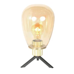 Steinhauer Tischleuchte Glasschirm in Messing E27 28 cm stilvoll< Tischlampen|Schlafzimmer Lampen