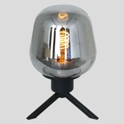 Steinhauer Tischleuchte Glasschirm in Rauchgrau E27 28 cm stilvoll< Glaslampen|Metall Lampen