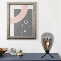 Steinhauer Tischleuchte Glasschirm in Rauchgrau E27 28 cm stilvoll< Glaslampen|Metall Lampen