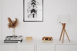 By Rydéns Tischleuchte Holz Stoff 55 cm Dreibein Eiche Weiß E27< Wohnzimmerlampen|Schlafzimmer Lampen