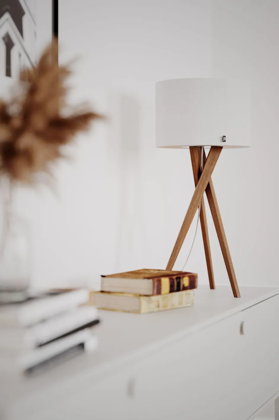 By Rydéns Tischleuchte Holz Stoff 55 cm Dreibein Eiche Weiß E27< Wohnzimmerlampen|Schlafzimmer Lampen