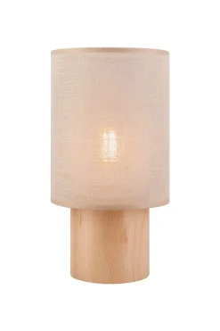 Tischlampen|Stofflampen*Lamkur Tischleuchte Holz Stoff Beige E27 30 cm Modern REI