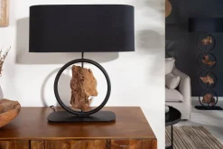 Stofflampen|Holzlampen*Invicta Interior Tischleuchte Holz Stoff blendarm 58 cm E27 in Schwarz