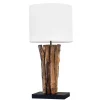 Invicta Interior Tischleuchte Holz Stoff Weiß 58 cm groß E27 blendarm< Schlafzimmer Lampen|Holzlampen