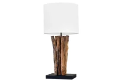 Invicta Interior Tischleuchte Holz Stoff Weiß 58 cm groß E27 blendarm< Schlafzimmer Lampen|Holzlampen