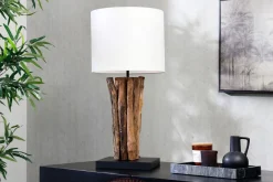 Invicta Interior Tischleuchte Holz Stoff Weiß 58 cm groß E27 blendarm< Schlafzimmer Lampen|Holzlampen