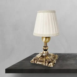 Tischlampen|Schlafzimmer Lampen*Giovanni Battista Tischleuchte in Bronze hell Weiß E14 20,5 cm Messing Stoff