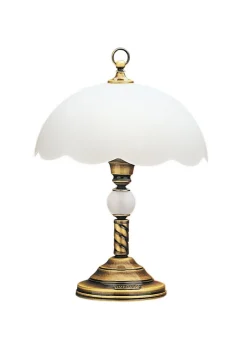 Jupiter Tischleuchte in Messing Weiß 47cm Nachttisch Lampe< Tischlampen|Jugendstil Lampen
