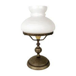 Glaslampen|Messinglampen*Giovanni Battista Tischleuchte Jugendstil 39 cm Glas Messing in Bronze Antik Weiß