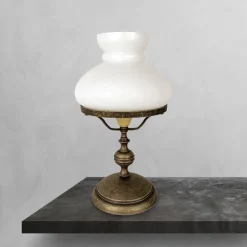 Glaslampen|Messinglampen*Giovanni Battista Tischleuchte Jugendstil 39 cm Glas Messing in Bronze Antik Weiß