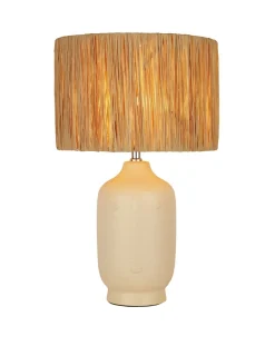 Wohnzimmerlampen|Schlafzimmer Lampen*Searchlight Tischleuchte Keramik Bast Creme Natur E27 48 cm Boho