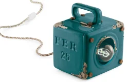 Ferroluce Tischleuchte Keramik E27 Shabby 20 cm hoch eckig Petrol< Wohnzimmerlampen|Keramiklampen