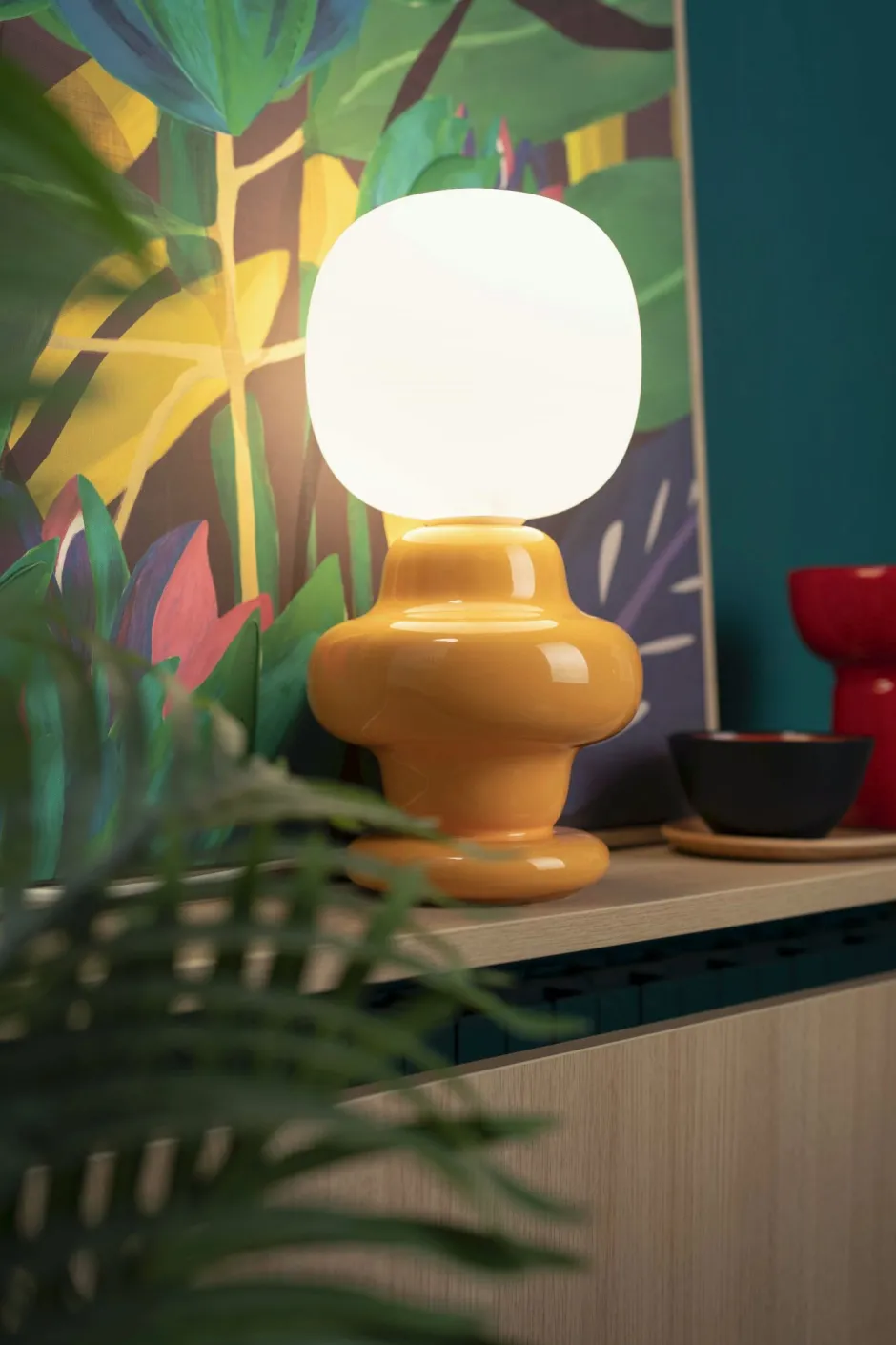 Ferroluce Tischleuchte Keramik Glas 17 cm breit 35 cm Gelb Weiß< Wohnzimmerlampen|Glaslampen