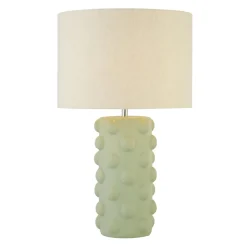 Searchlight Tischleuchte Keramik Leinen E14 54 cm Grün Natur< Schlafzimmer Lampen|Stofflampen