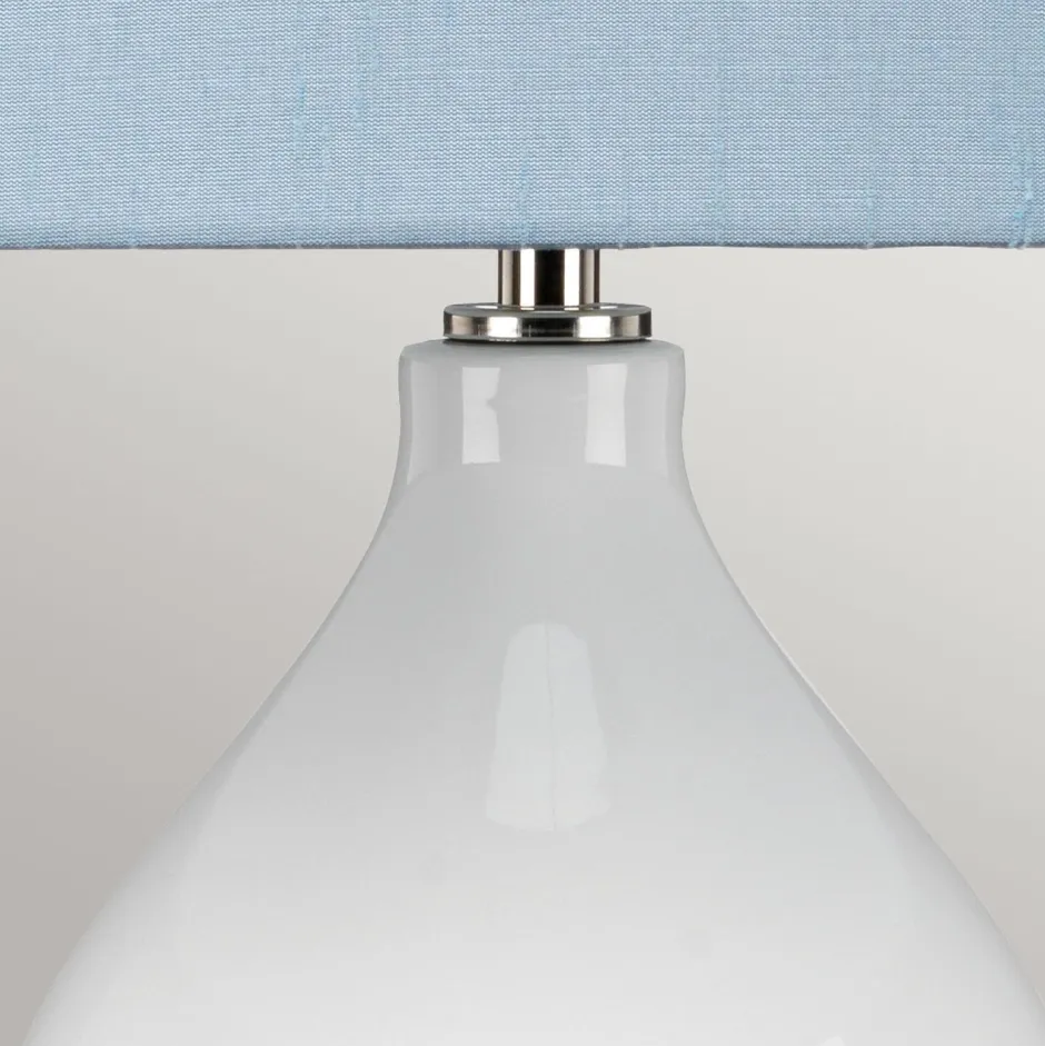 Wohnzimmerlampen|Stofflampen*Elstead Tischleuchte Keramik Stoff E27 64 cm hoch Weiß Blau