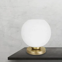 Tischlampen|Jugendstil Lampen*Giovanni Battista Tischleuchte Kugel E27 H: 26,5 cm Glas Messing in Weiß Bronze