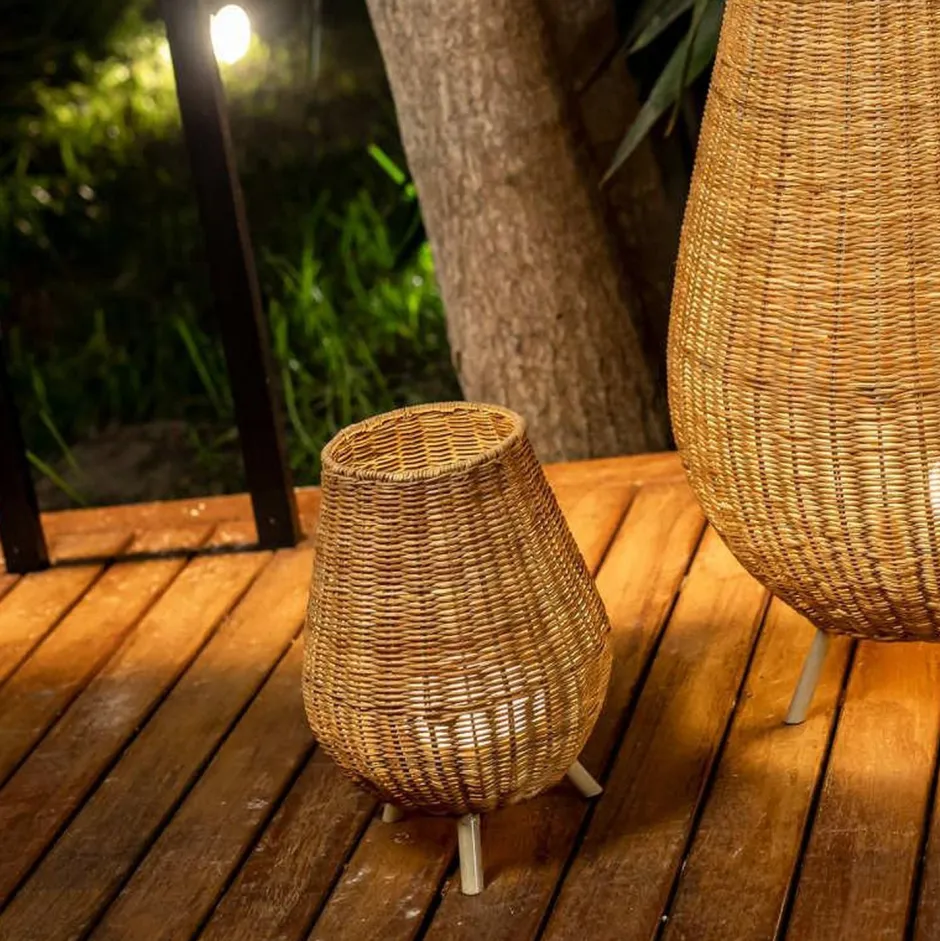 Moderne Außenleuchten|Outdoor Tischleuchten*Newgarden Tischleuchte LED kabellos Rattan Akku IP54 H: 32,5 cm dimmbar