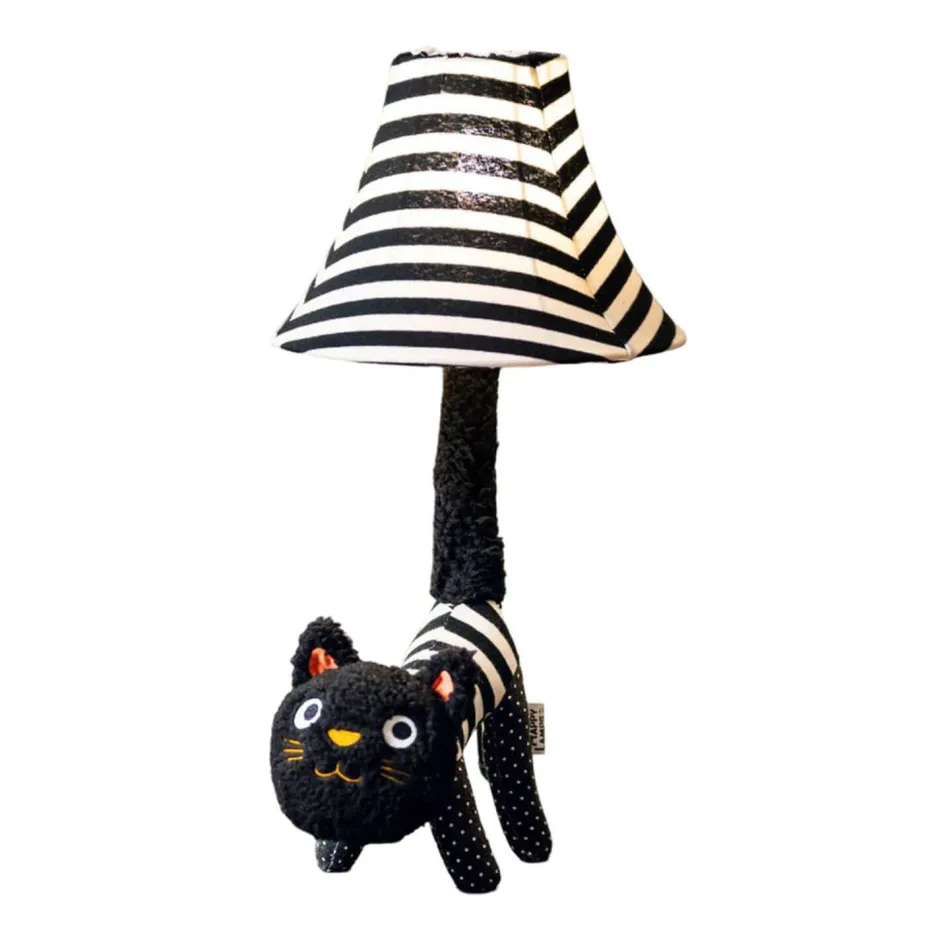 Happy Lamps Tischleuchte LED Katze 51 cm Schwarz Weiß flauschig<Kinder Wohnzimmerlampen|Kinderzimmerlampen