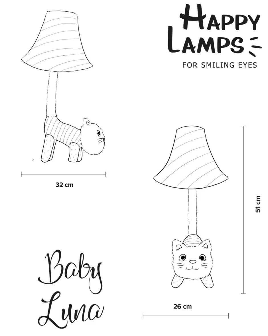 Happy Lamps Tischleuchte LED Katze 51 cm Schwarz Weiß flauschig<Kinder Wohnzimmerlampen|Kinderzimmerlampen