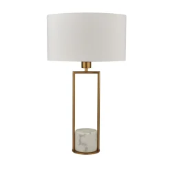 Searchlight Tischleuchte Marmor Sockel H: 62 cm groß in Gold Weiß E27< Stofflampen|Schlafzimmer Lampen