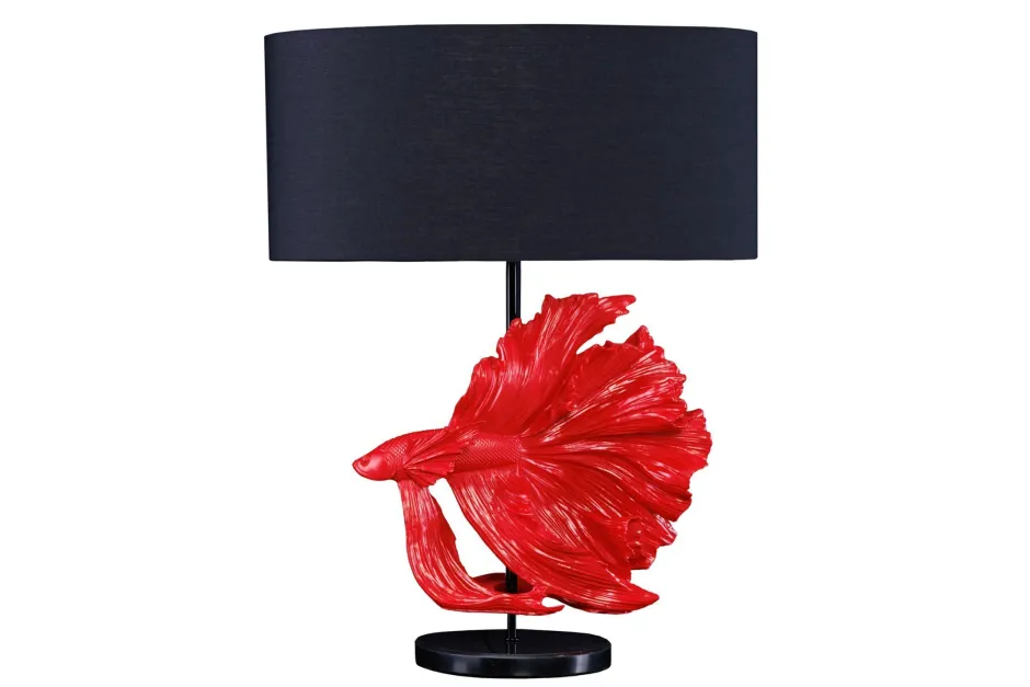 Invicta Interior Tischleuchte Marmor Stoff Rot Schwarz 64 cm gemütlich< Tischlampen|Schlafzimmer Lampen