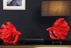 Invicta Interior Tischleuchte Marmor Stoff Rot Schwarz 64 cm gemütlich< Tischlampen|Schlafzimmer Lampen