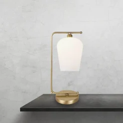 Giovanni Battista Tischleuchte Messing Glas 46 cm E27 in Bronze hell Weiß< Tischlampen|Badezimmer Lampe