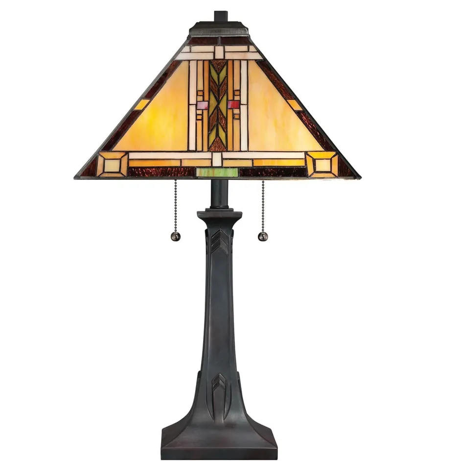 Elstead Tischleuchte Metall Glas 63,1 cm Tiffany Stil Zugschalter< Wohnzimmerlampen|Rustikale Lampen