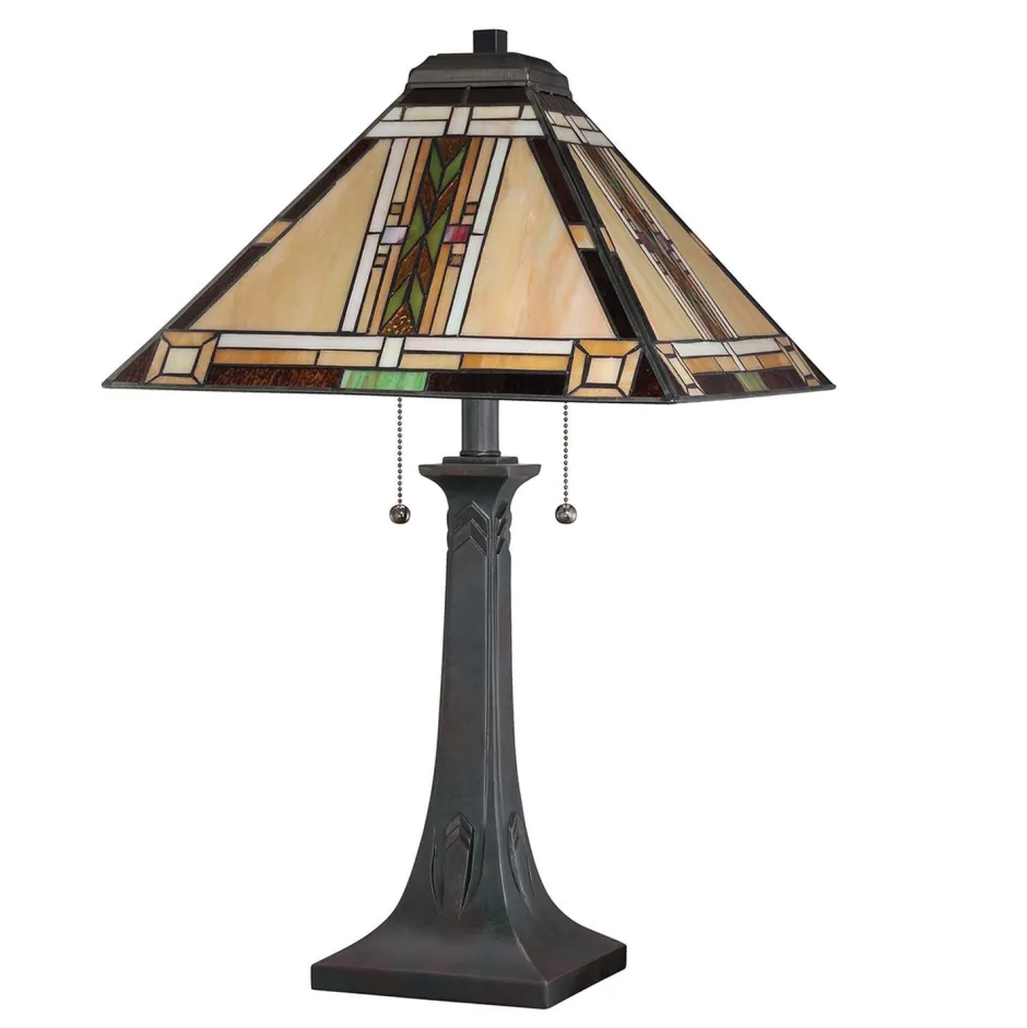 Elstead Tischleuchte Metall Glas 63,1 cm Tiffany Stil Zugschalter< Wohnzimmerlampen|Rustikale Lampen