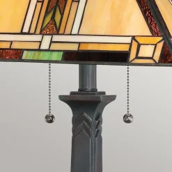 Elstead Tischleuchte Metall Glas 63,1 cm Tiffany Stil Zugschalter< Wohnzimmerlampen|Rustikale Lampen