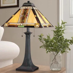 Elstead Tischleuchte Metall Glas 63,1 cm Tiffany Stil Zugschalter< Wohnzimmerlampen|Rustikale Lampen