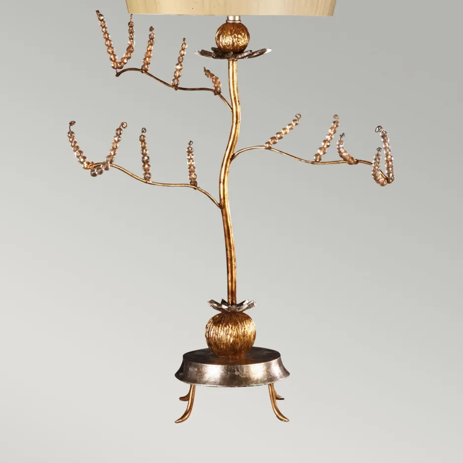 Tischlampen|Schlafzimmer Lampen*Elstead Tischleuchte Metall Stoff in Silber Creme 91cm kunstvoll