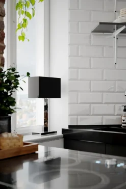 By Rydéns Tischleuchte Metall Stoff 47 cm Chrom Schwarz E27 eckig< Wohnzimmerlampen|Schlafzimmer Lampen