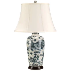 Nachttischlampen|Stofflampen*Elstead Tischleuchte Porzellan 73 cm Blau Weiß SIMONIA