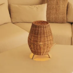 Wohnzimmerlampen|Schlafzimmer Lampen*Newgarden Tischleuchte Rattan H: 32,5 cm Dreibein Natur E27 FULDE
