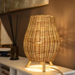 Wohnzimmerlampen|Schlafzimmer Lampen*Newgarden Tischleuchte Rattan H: 32,5 cm Dreibein Natur E27 FULDE