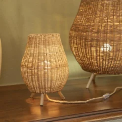 Wohnzimmerlampen|Schlafzimmer Lampen*Newgarden Tischleuchte Rattan H: 32,5 cm Dreibein Natur E27 FULDE