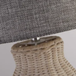 Searchlight Tischleuchte Rattan Leinen 48 cm hoch E14 Grau Natur Boho< Wohnzimmerlampen|Stofflampen
