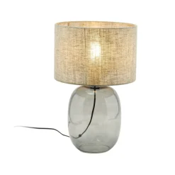 TK Lighting Tischleuchte Rauchglas Stoff E27 H: 48 cm Ø 30 cm Grau Grün< Tischlampen|Schlafzimmer Lampen