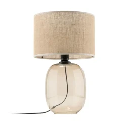 TK Lighting Tischleuchte Rauchglas Stoff Braun H: 48 cm Ø 30 cm E27< Tischlampen|Schlafzimmer Lampen