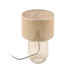 TK Lighting Tischleuchte Rauchglas Stoff Braun H: 48 cm Ø 30 cm E27< Tischlampen|Schlafzimmer Lampen