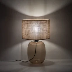 TK Lighting Tischleuchte Rauchglas Stoff Braun H: 48 cm Ø 30 cm E27< Tischlampen|Schlafzimmer Lampen