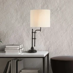 Wohnzimmerlampen|Schlafzimmer Lampen*Searchlight Tischleuchte Rustikal 67-77 cm verstellbar Stoff Metall E27